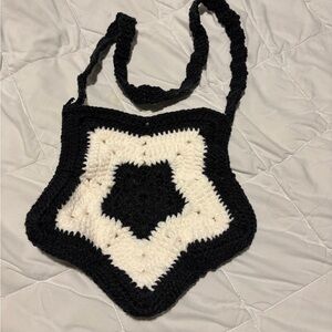 Black & Cream Crochet Star Shoulder Bag